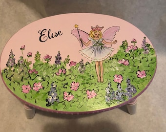 child's hand painted fairy step stool, oval fairy step stool