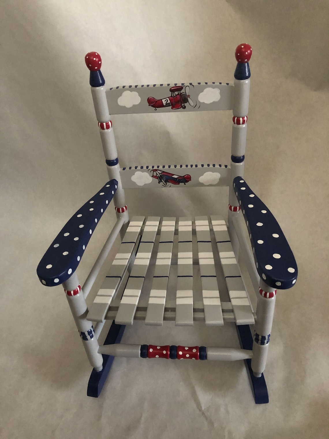 Airplane Rocking Chair, Hand Painted Child's Rocking Chair, Baby Shower ...