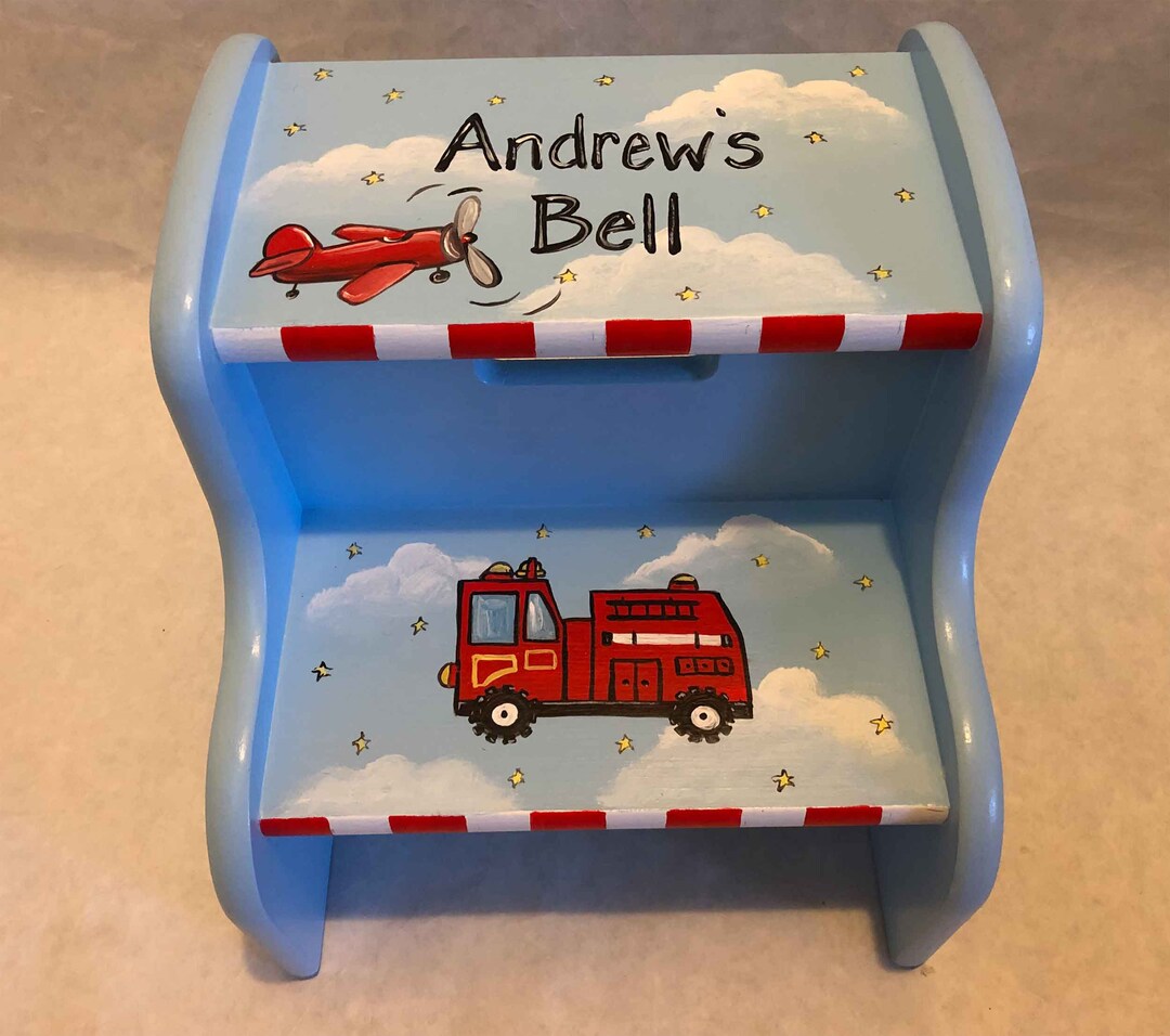 Lids Step Stools Hand Painted Step Stool Airplane Anf Etsy