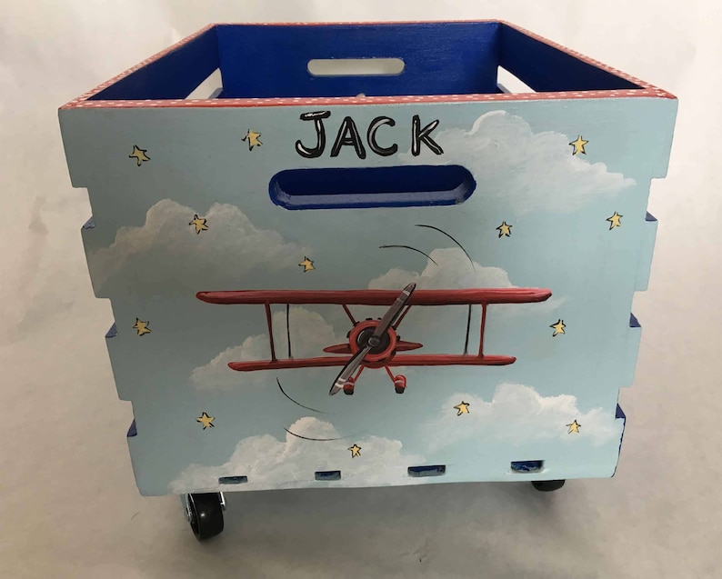 Airplane Crate Toy Box Book Storage Hand Painted Toy Box - Etsy