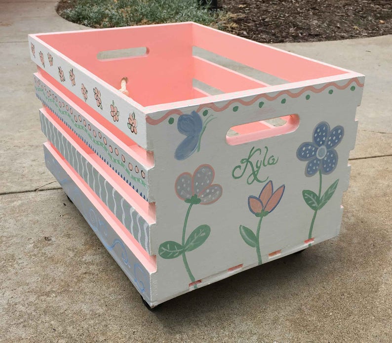 Crate Toy Box Hand Painted Crate Toy Storage Pull Toy Box - Etsy