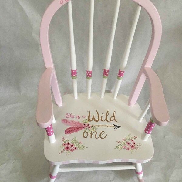 hand painted rocking chair, girls rocking chair, child's rocking chair, kids painted furniture