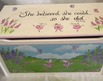 toy box, hand painted toy box, garden toy box, kids toy box, new baby gift