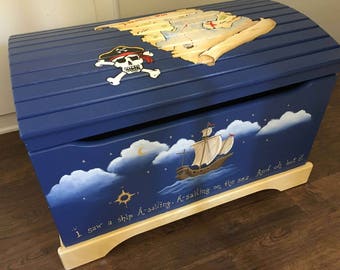 pirate toy box, hand painted kids furniture, hand painted furniture, toy boxes, children's furniture, boys toy chest