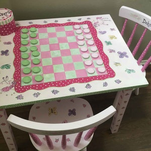 kids checkers table set, hand painted kids table sets, childrens table and chairs