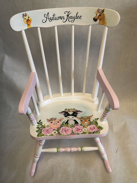 Hand Painted Barnyard Babies Rocking Chair Baby Shower Gift Kids Rocking Chairs Hand Painted Rockers Etsy