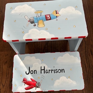 bi-plane step stool, hand painted kids step stools, personalized step stools