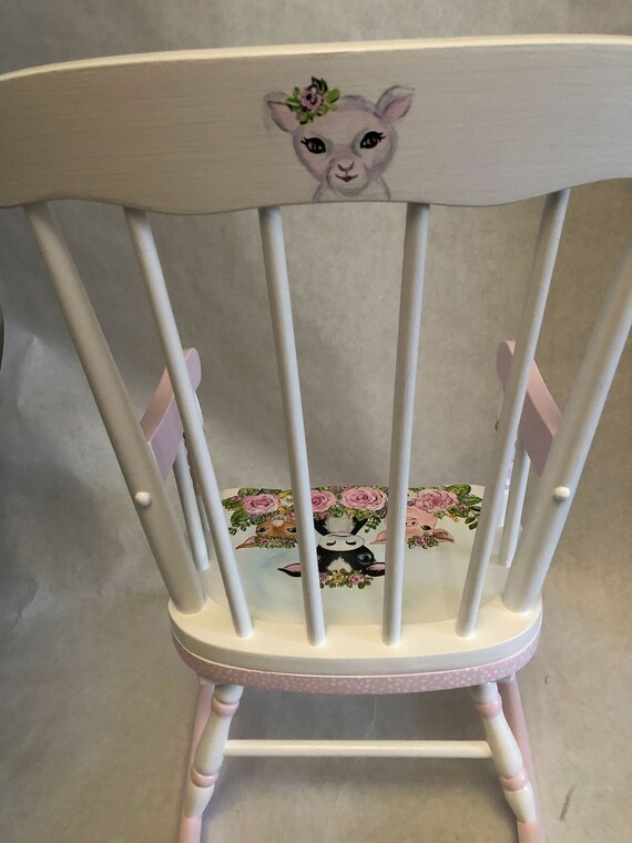 Hand Painted Barnyard Babies Rocking Chair, Baby Shower Gift, Kids