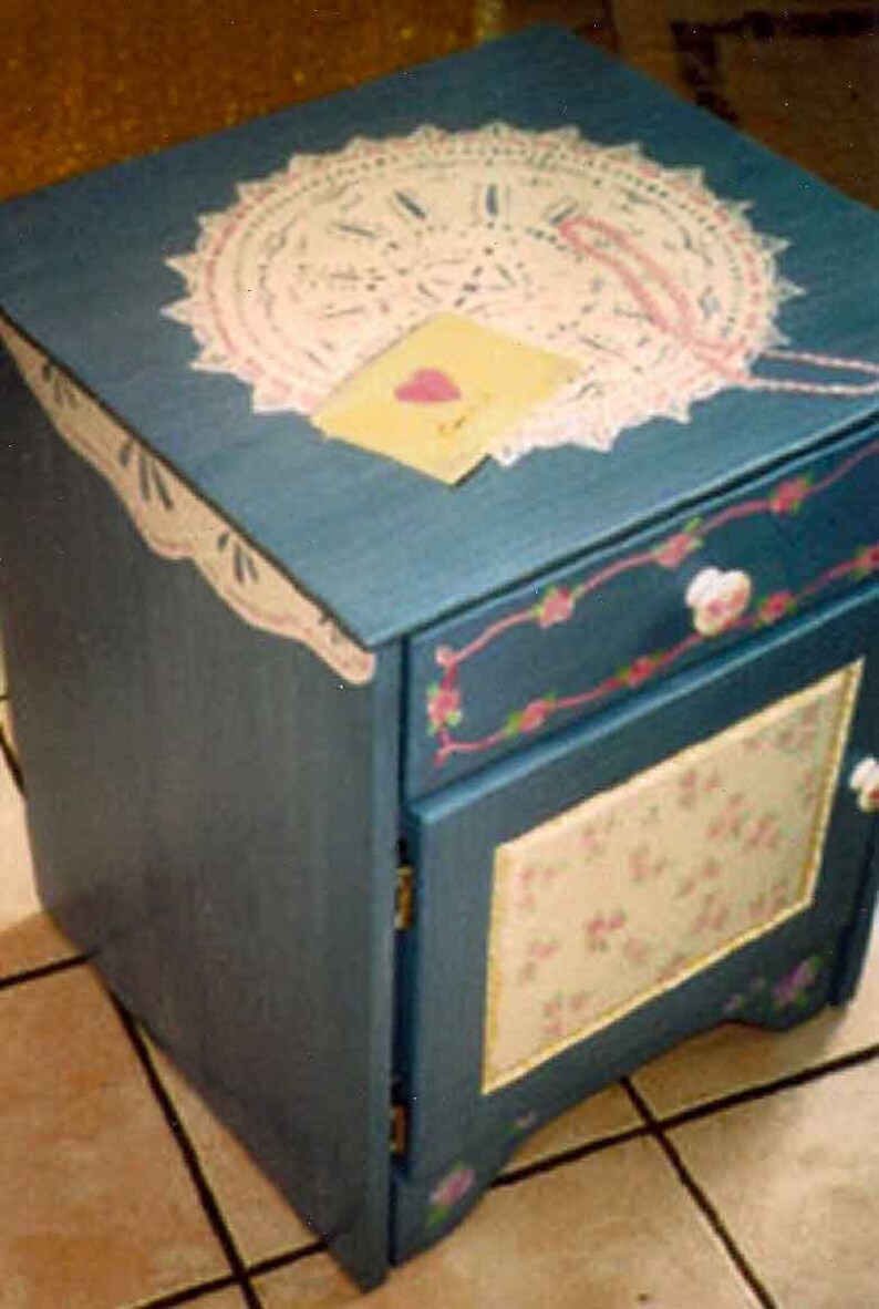 Little Girls Night Stand Hand Painted Kids Furniture Flowers Image 0