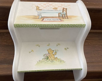 kids step stools, wood step stool, hand painted step stool, bathroom step stool, pooh bear step stool