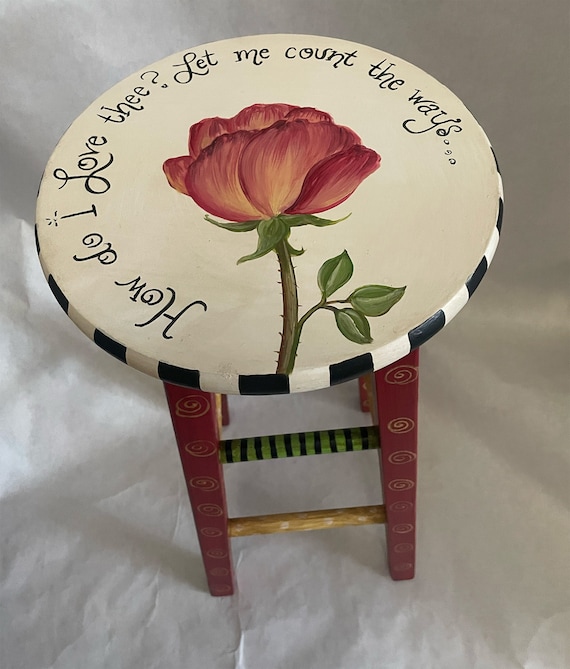 Hand Painted Bar Stool, Rose Bar Stool, Flower Bar Stool Canada