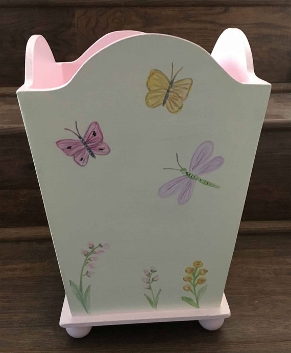Butterfly Waste Basket Hand Painted Waste Baskets Bathroom Waste Basket Bedroom Waste Basket