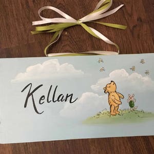 pooh name sign, child's hand painted name plaque, kids door sign, painted name sign, kids painted name sign