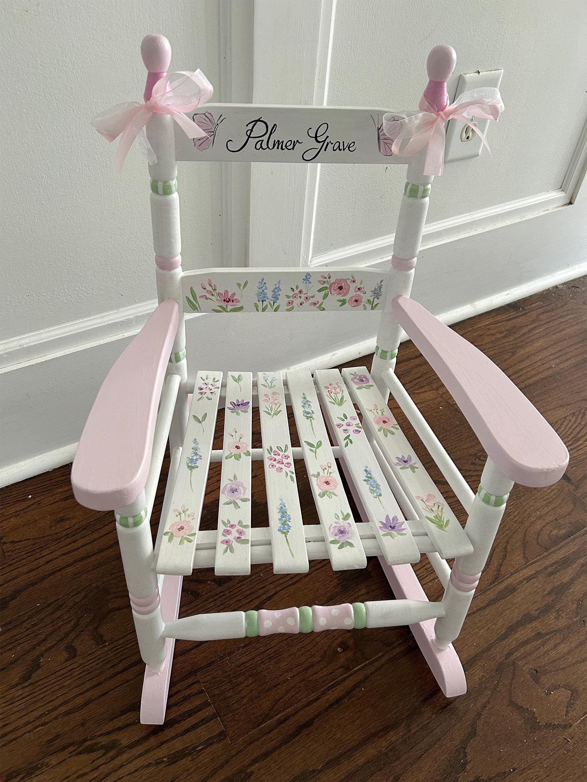 Spring Flowers Rocking Chair, Toddler Rocker, Hand Painted Rocking