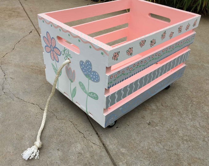 Crate Toy Box Hand Painted Crate Toy Storage Pull Toy Box Etsy