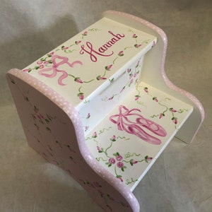 ballet step stool, pink ballet slippers step stool, hand painted kids step stools