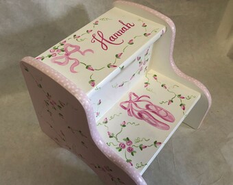 ballet step stool, pink ballet slippers step stool, hand painted kids step stools