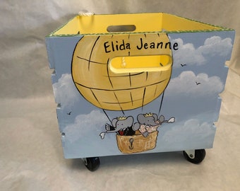 babar book crate, toy box crate, hand painted book and toy box storage, baby sower gifts