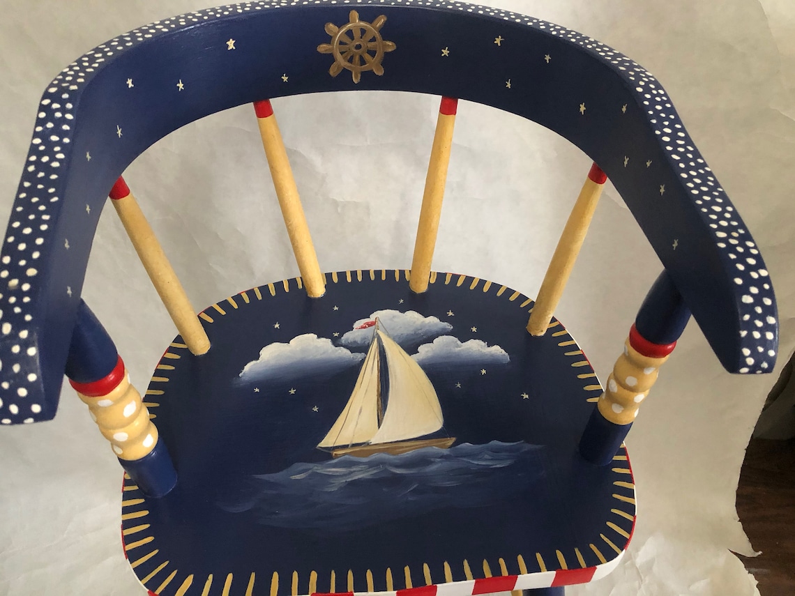 Sailing Ships Youth Chair, Hand Painted Youth Chair, High Chairs - Etsy
