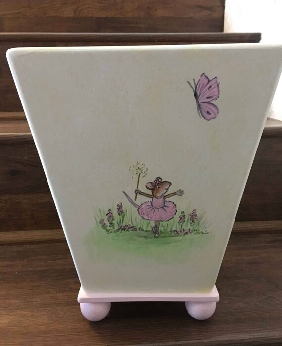 Ballerina Mouse Waste Basket Hand Painted Waste Basket Girls Trash Can Bathroom Waste Basket