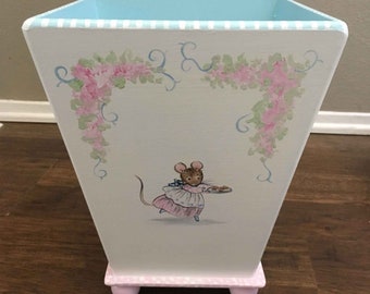 waste basket, hand painted waste basket, painted trash cans