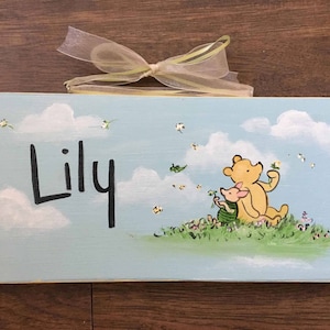 pooh name sign, child's name sign, hand painted name plaque, kids door sign, kids name sign