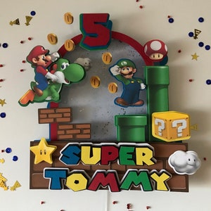 Super Mario 3D Cake Topper with LED Light, Super Mario Party Decorations, Super Mario Themed Birthday Cake Topper, Super Mario Birthday