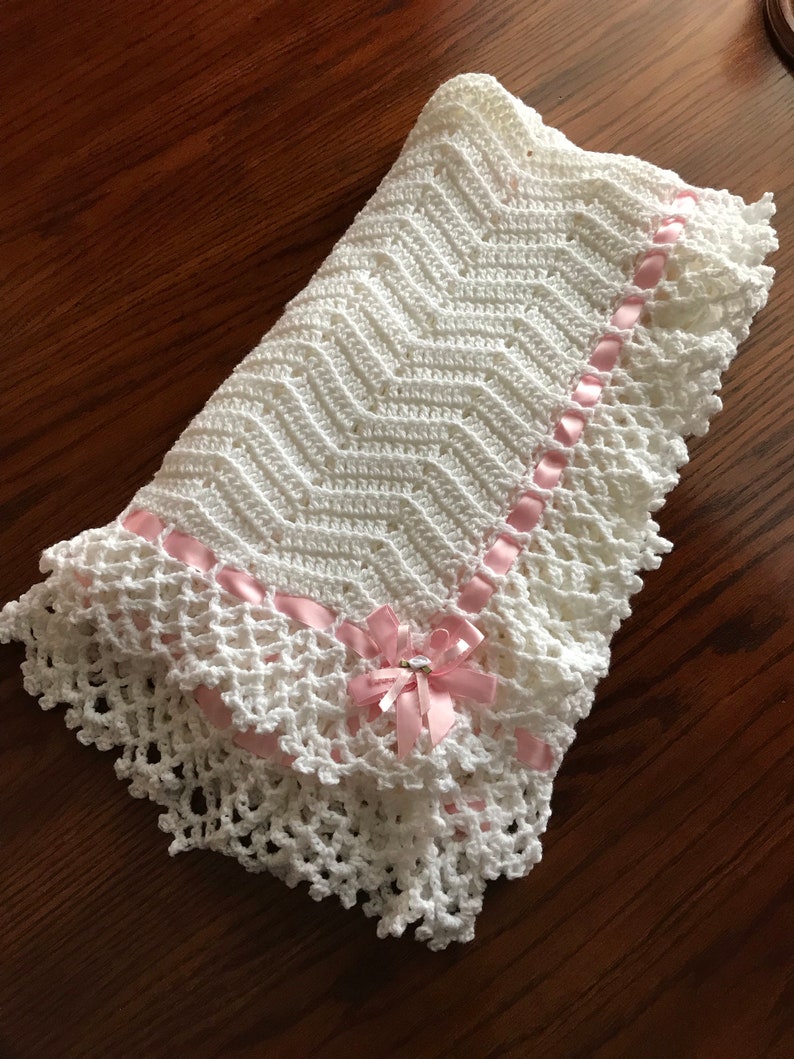 Crocheted Baby Girls Afghan Blanket White Etsy