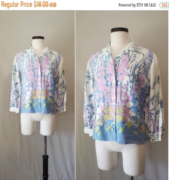 Vintage Rhonda Lee Blouse // pastel painted floral blouse // | Etsy