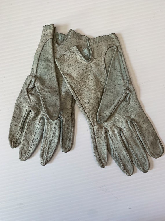 Vintage Deerskin Leather Gloves / Sage Green Soft… - image 5