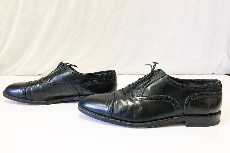 Freeman Free-Flex Black Dress Shoes Cap Toe Brogue Leather Oxfords Mens Vintage Black Lace Up Oxfords Mens She Size 13 D