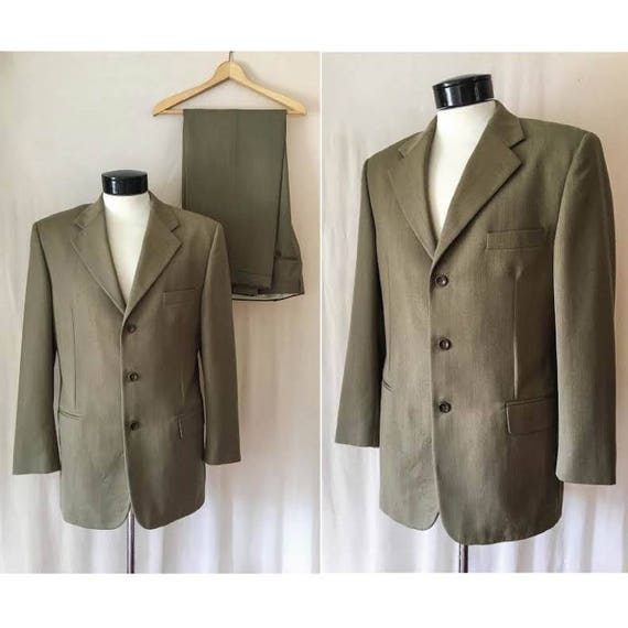 Mens Vintage Designer Olive Green Suit / Fine Tai… - image 1