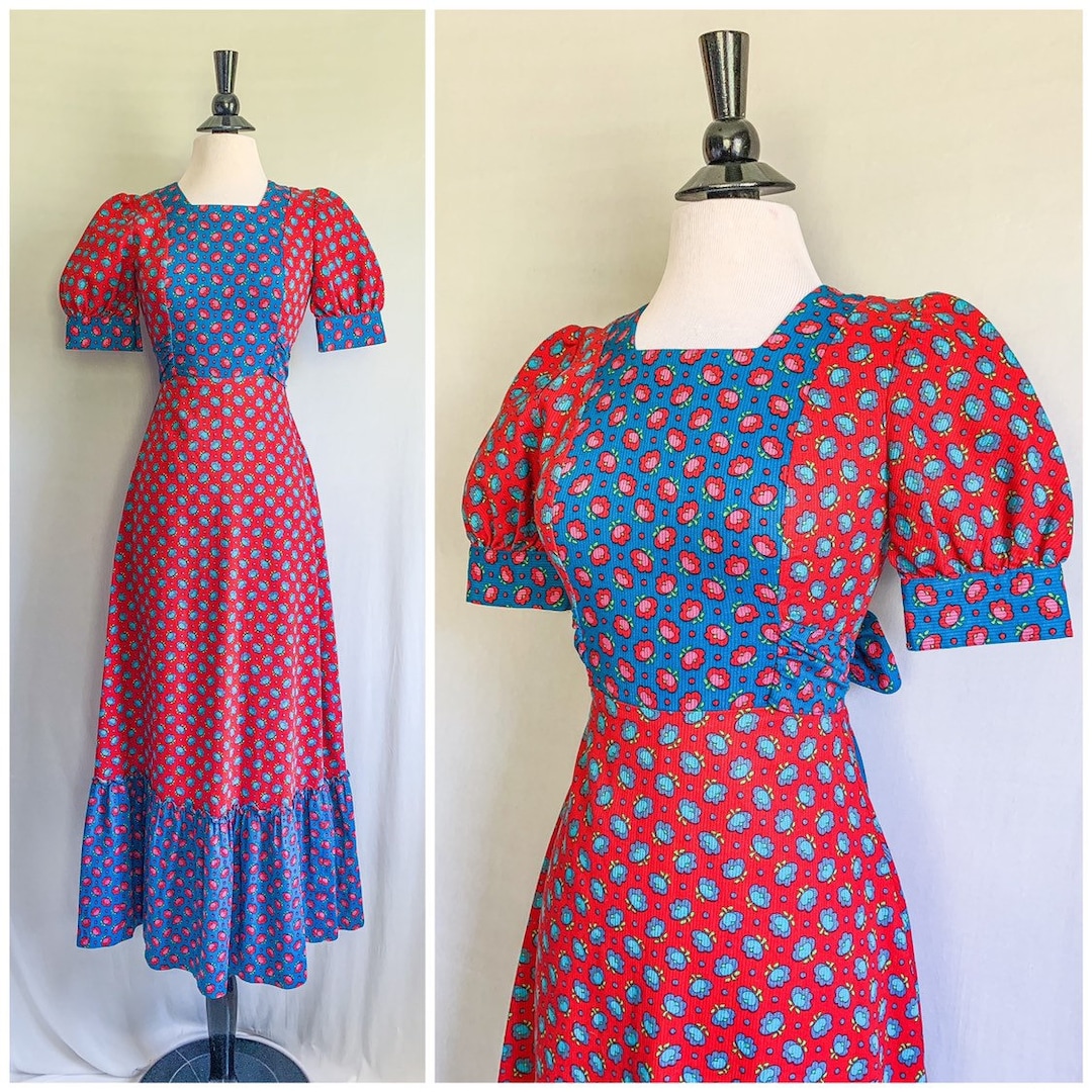 Vintage Dress / 70s Maxi Dress / 1970s Bohemian Dress / Bright Colorful ...