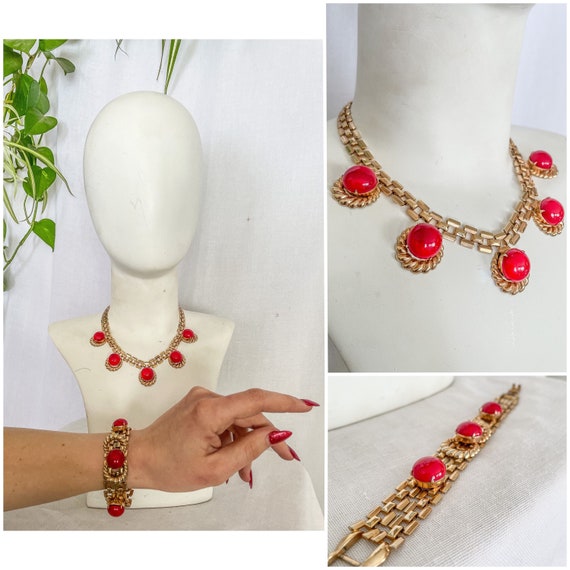 VTG Red & Gold Jewelry Set / 1980s does 1940s Gol… - image 1