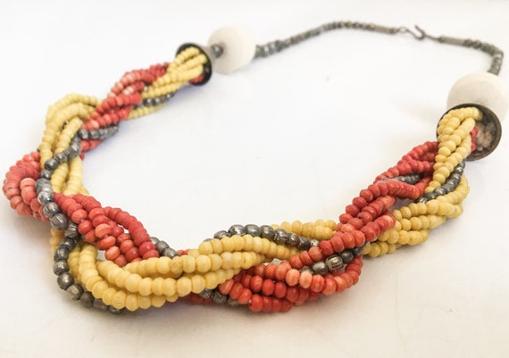 Vintage Beaded Necklace / 70s Ethnic Multi Strand… - image 2