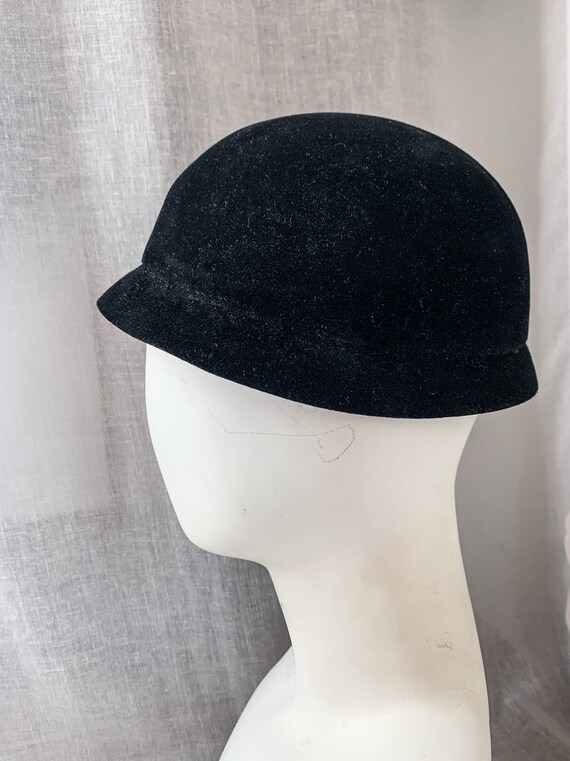 Vintage Bucket Hat / VTG 50s 60s Black Fur Felt H… - image 4