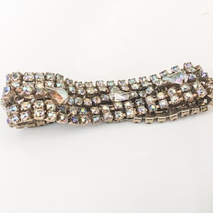 Vintage Rhinestone Bracelet / Antique 20s Rhinestone Bracelet / Rhinestone Crystal AB / 1920s Art Deco Prong Set Rhinestone Wide Bracelet