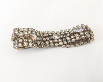 Vintage Rhinestone Bracelet / Antique 20s Rhinestone Bracelet / Rhinestone Crystal AB / 1920s Art Deco Prong Set Rhinestone Wide Bracelet