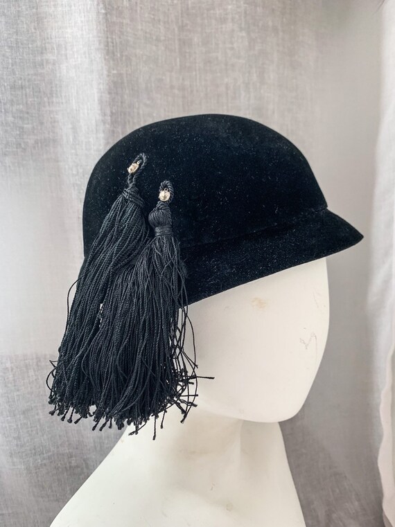 Vintage Bucket Hat / VTG 50s 60s Black Fur Felt H… - image 3