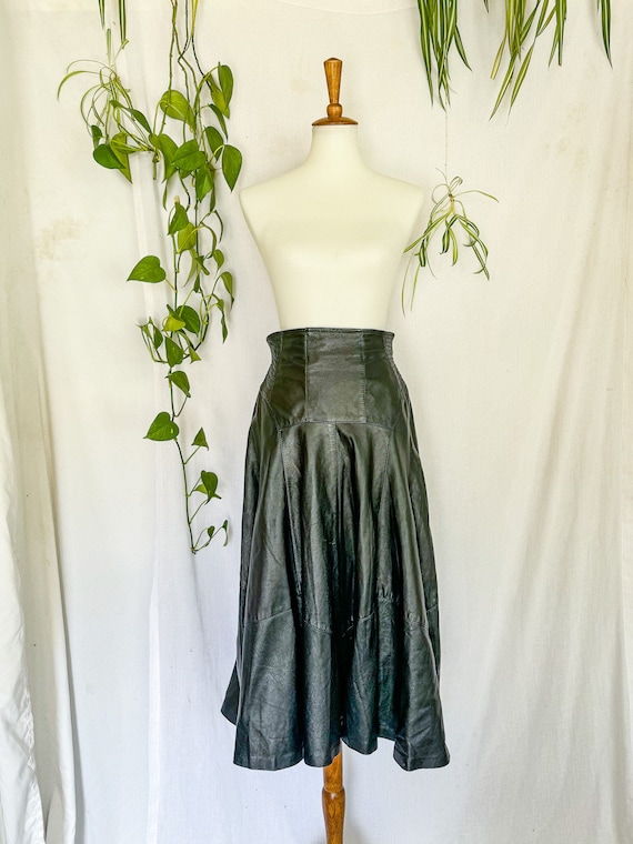 Vintage Black Leather Maxi Skirt by Mario Panvino… - image 3