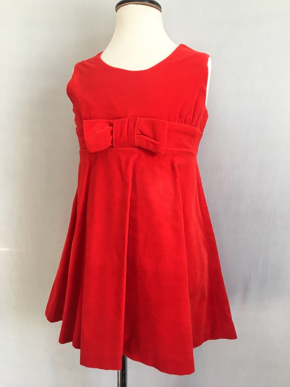 Vintage Girls Christmas Dress / Red Velvet Dress … - image 4