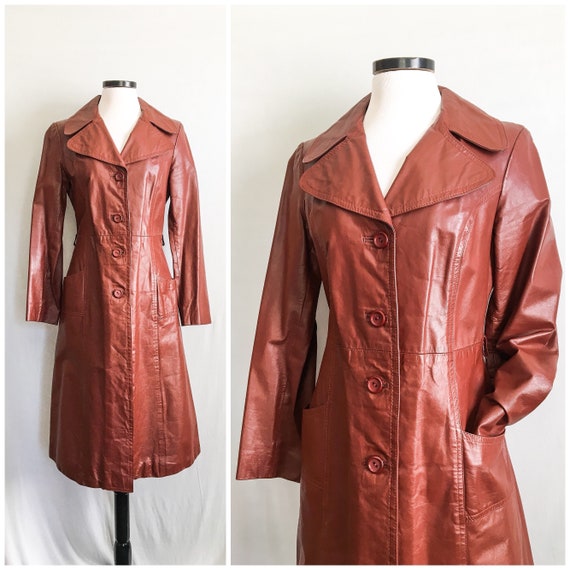 VTG 1970s Red Brown Leather Coat / 70s Oxblood Red
