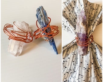 Crystal Mineral Rock Napkin Rings / Copper Wire Wrapped Mineral Rock Crystal Napkin Rings / Wrapped Copper Wire Rock Napkin Holders