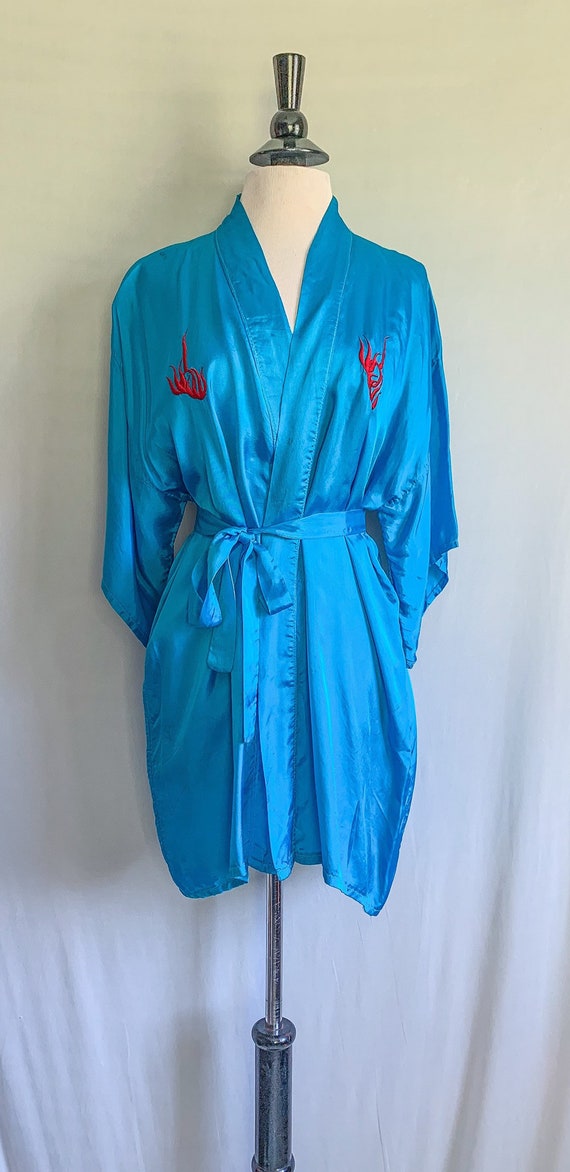 1960s Embroidered Dragon Robe Jacket House Coat /… - image 7