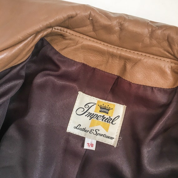 VTG 1970s Tan Brown Leather Coat / 70s Light Brow… - image 4