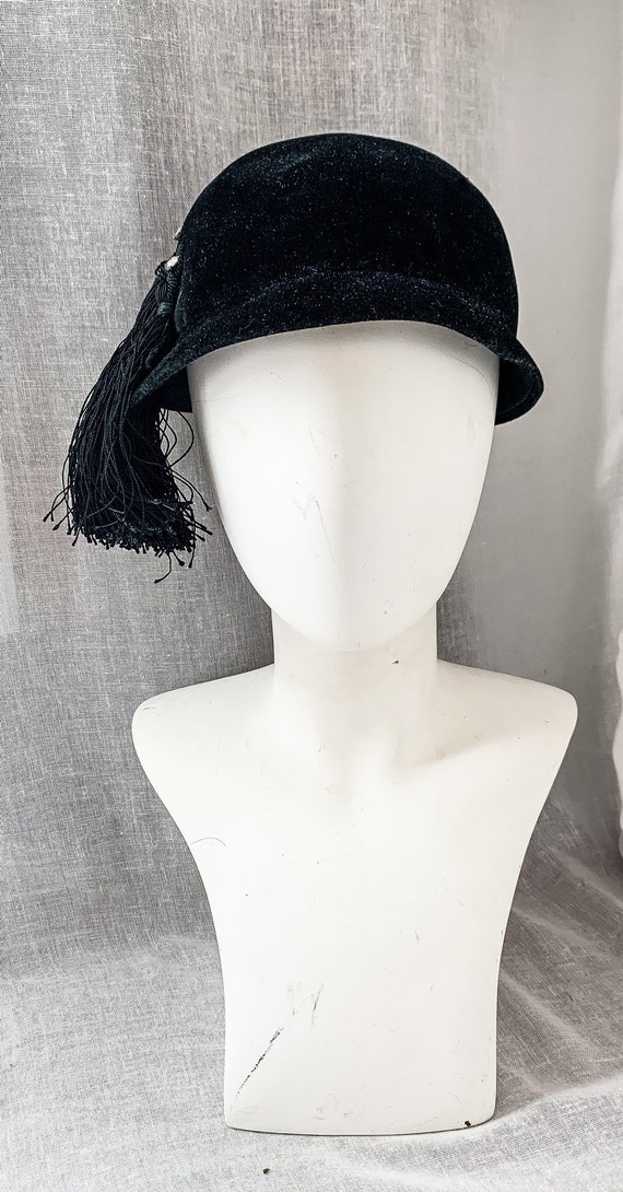 Vintage Bucket Hat / VTG 50s 60s Black Fur Felt H… - image 9