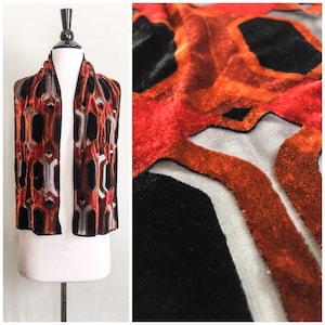 Szalik VTG Burnout Silk Velvet / Art Deco Art Nouveau Burnout Wrap Boho Devore Art Shawl 55&quot; X 9&quot; / szal Burnout Velvet Evening Wrap