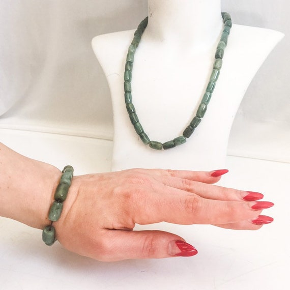 Jade Bracelet and Necklace / Natural Oily Jadeite… - image 1