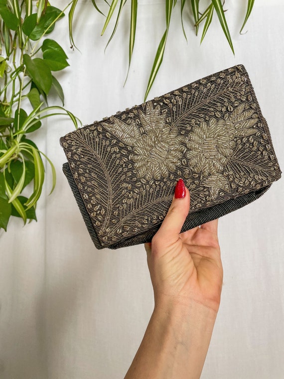 VTG Metallic Embroidered Clutch Purse / hand stit… - image 8