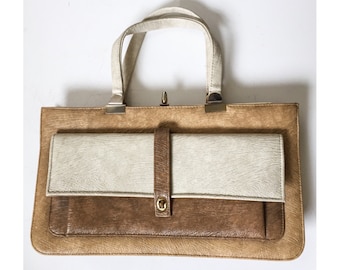 Vintage Berné Leather Handbag: Tri-Toned Mid-Century Purse